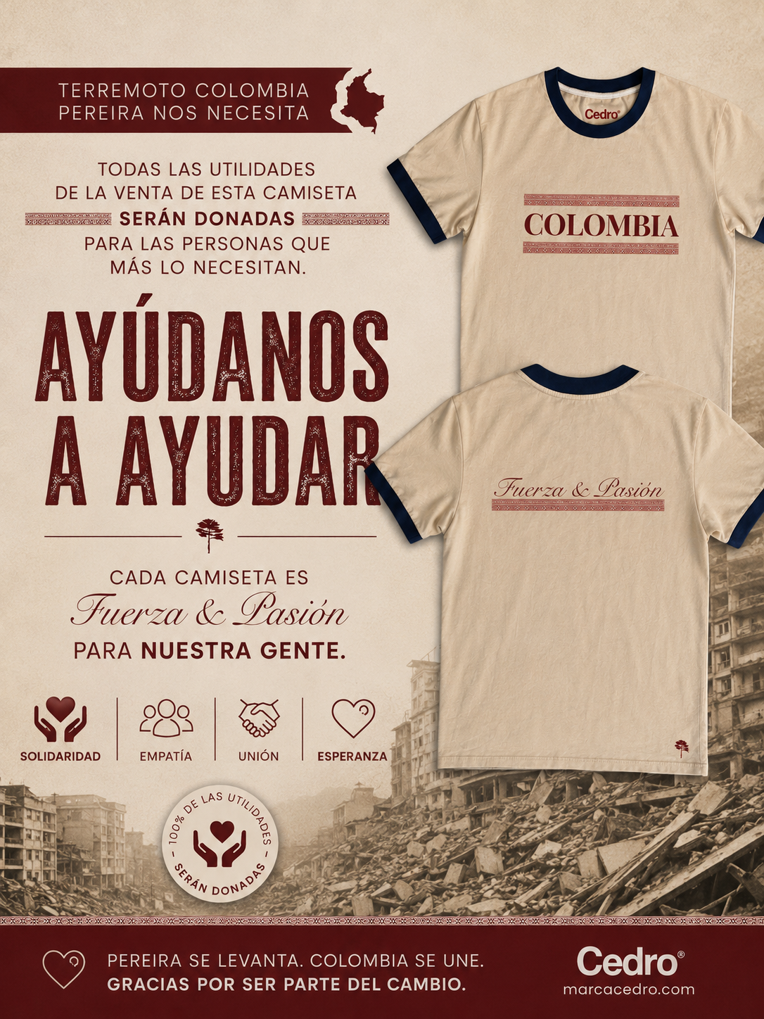 CAMISETA SOLIDARIA | COLOMBIA FUERZA & PASIÓN | AYÚDANOS A AYUDAR