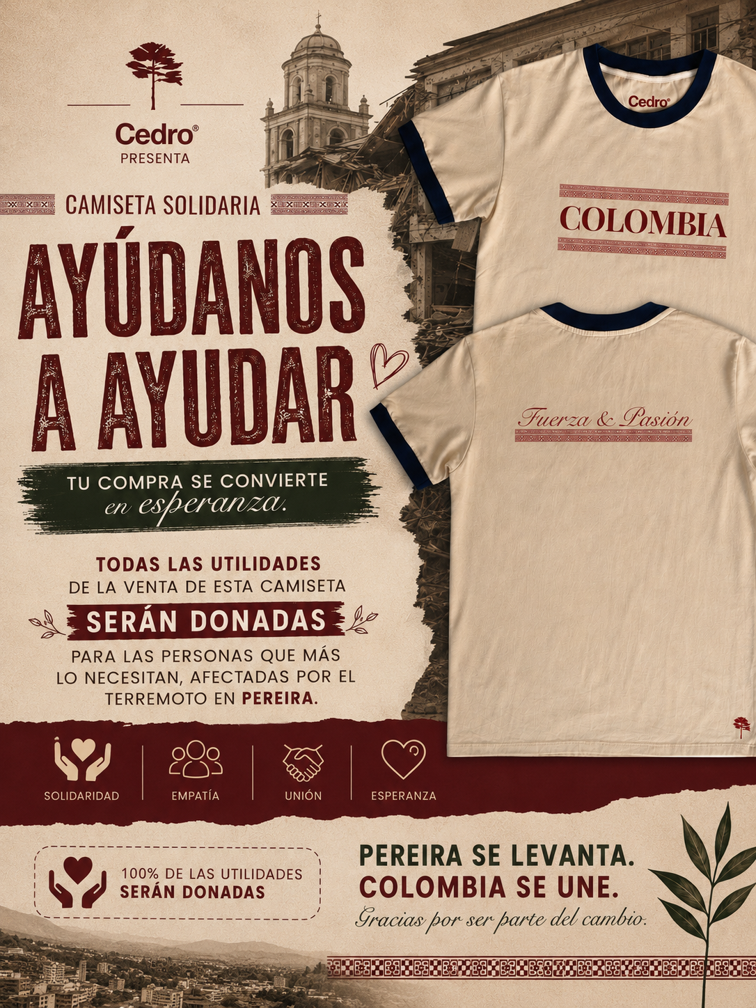 CAMISETA SOLIDARIA | COLOMBIA FUERZA & PASIÓN | AYÚDANOS A AYUDAR
